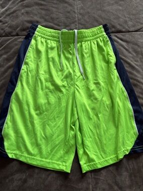 Puma Neon Green Athletic Shorts with Navy Side Panels